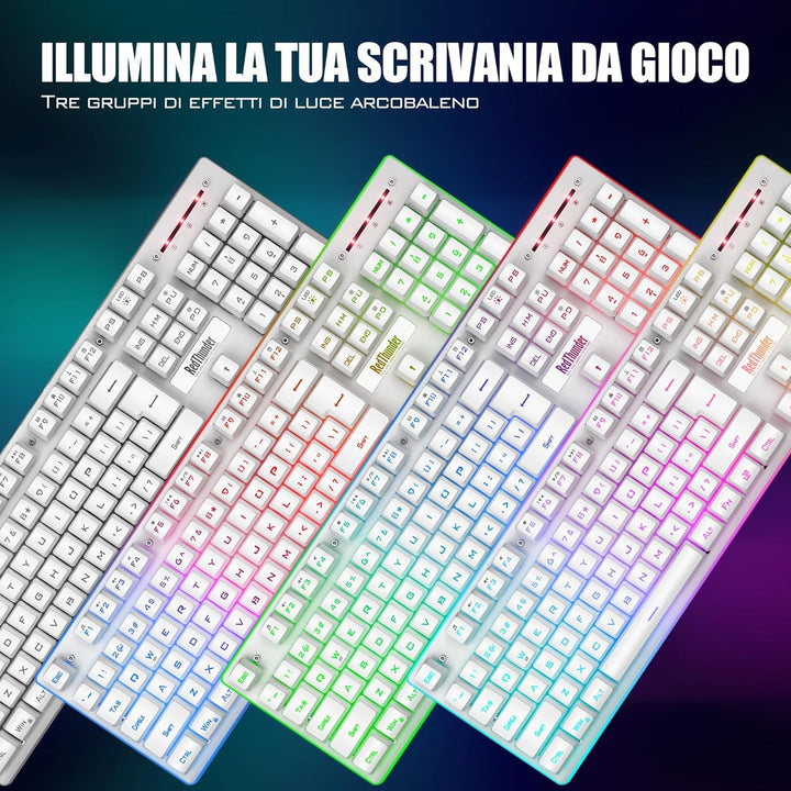 RedThunder K10 Kabellose Gaming-Tastatur und -Maus, LED-Hintergrundbeleuchtung, wiederaufladbarer Ak