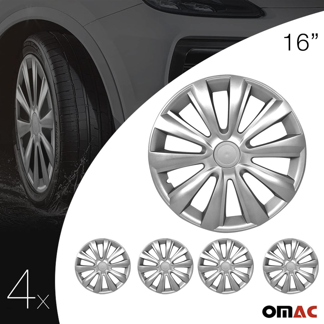 OMAC - ABS Silber Radkappen 40.6 cm 4er Set, Tapas para Rines 16, Premium Radabdeckungen 16 Zoll, R1