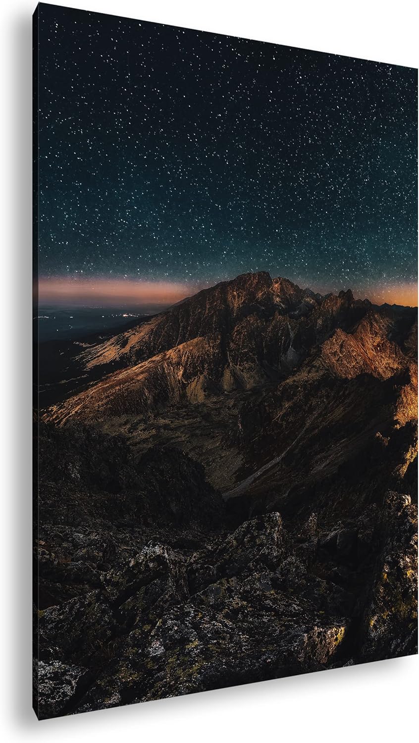 scheinende Nacht über den Bergen Format: 100x70 als Leinwandbild, Motiv fertig gerahmt auf Echtholzr