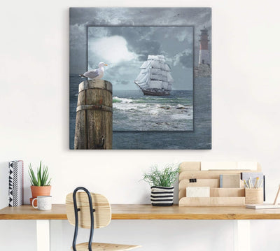 ARTland Leinwandbilder Wandbild Bild auf Leinwand 100x100 cm Wanddeko Meer Küste Maritim Schiff Sege