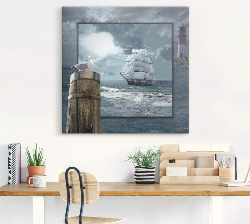 ARTland Leinwandbilder Wandbild Bild auf Leinwand 100x100 cm Wanddeko Meer Küste Maritim Schiff Sege