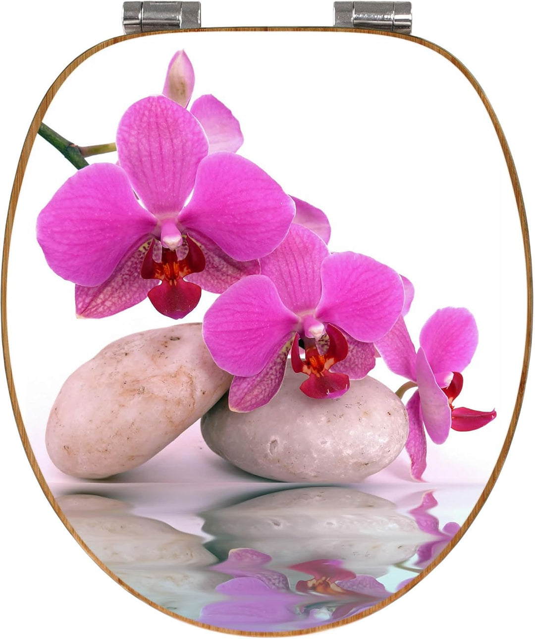 banjado® Design WC Sitz Bambus Absenkautomatik mit Motiv Orchidee/Toilettendeckel mit Absenkautomati