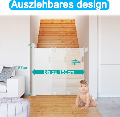 YRHome Türschutzgitter Ausziehbar 0-150cm Baby Treppenschutzgitter Treppenschutzrollo Roll für Babys