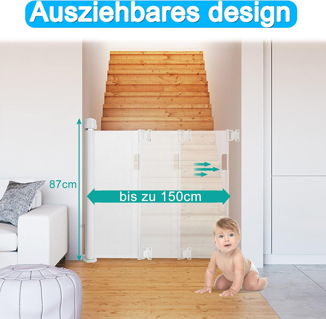 NAIZY Treppenschutzgitter Rollo Ausziehbar Türschutzgitter 87 x 0-150 cm Absperrgitter Treppenschutz