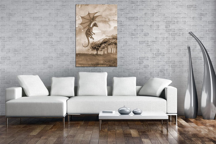 deyoli Fantasiegemälde eines lila Drachen Format: 80x60 als Leinwand, Effekt: Sepia, Motiv fertig ge