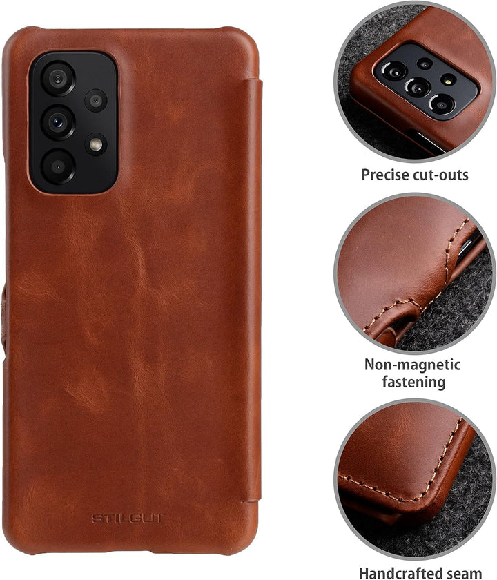 STILGUT Book Case kompatibel mit Samsung Galaxy A53 5G Hülle aus Leder mit Clip-Verschluss, Lederhül