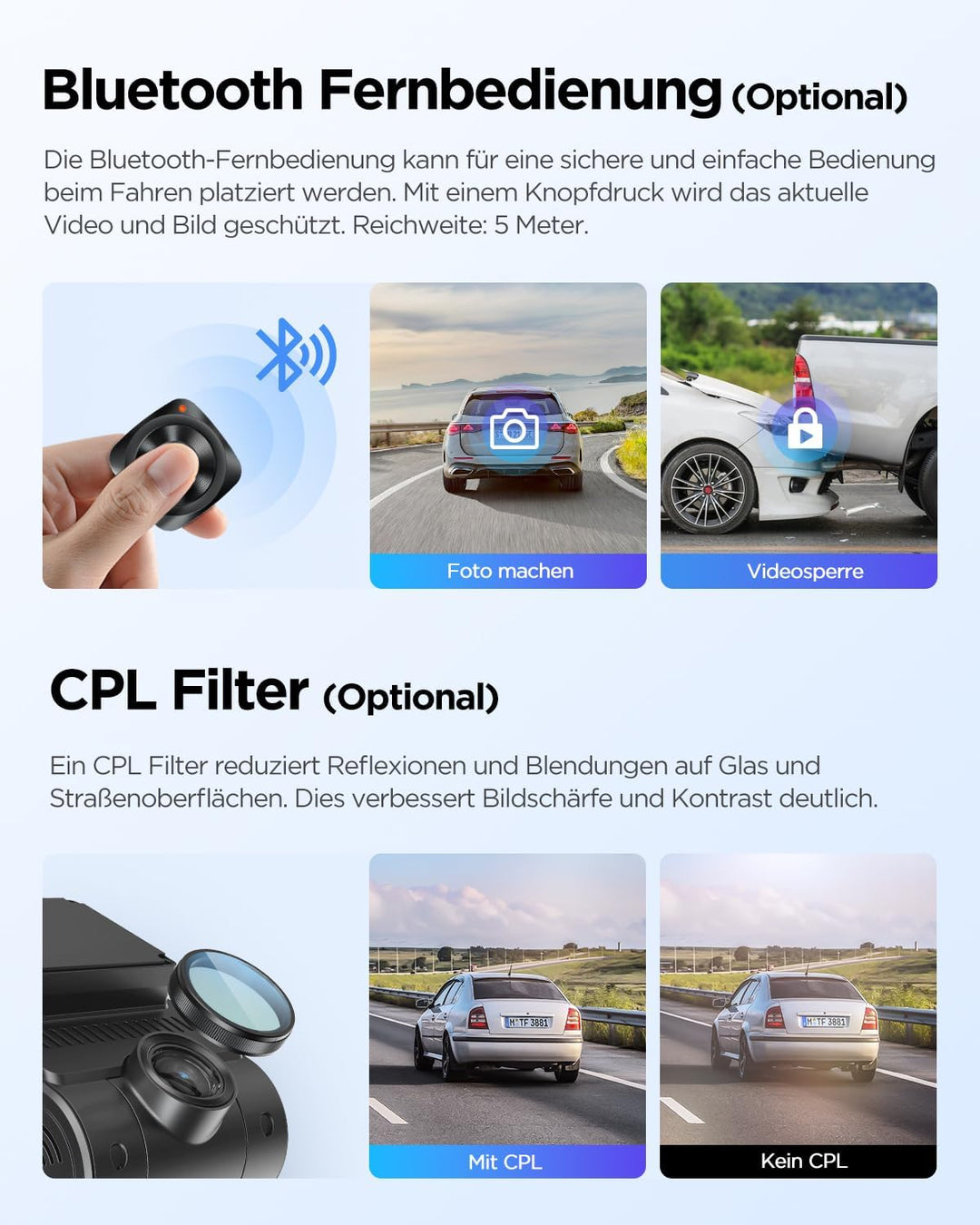 VIOFO A229 Plus 2K + 2K Dual STARVIS 2, HDR Vorne hinten Dashcam Auto, Sprachsteurung & 5GHz Wi-Fi W