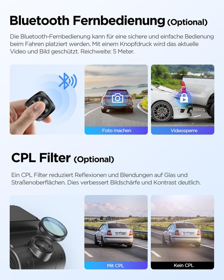 VIOFO A229 Plus 2K + 2K Dual STARVIS 2, HDR Vorne hinten Dashcam Auto, Sprachsteurung & 5GHz Wi-Fi W