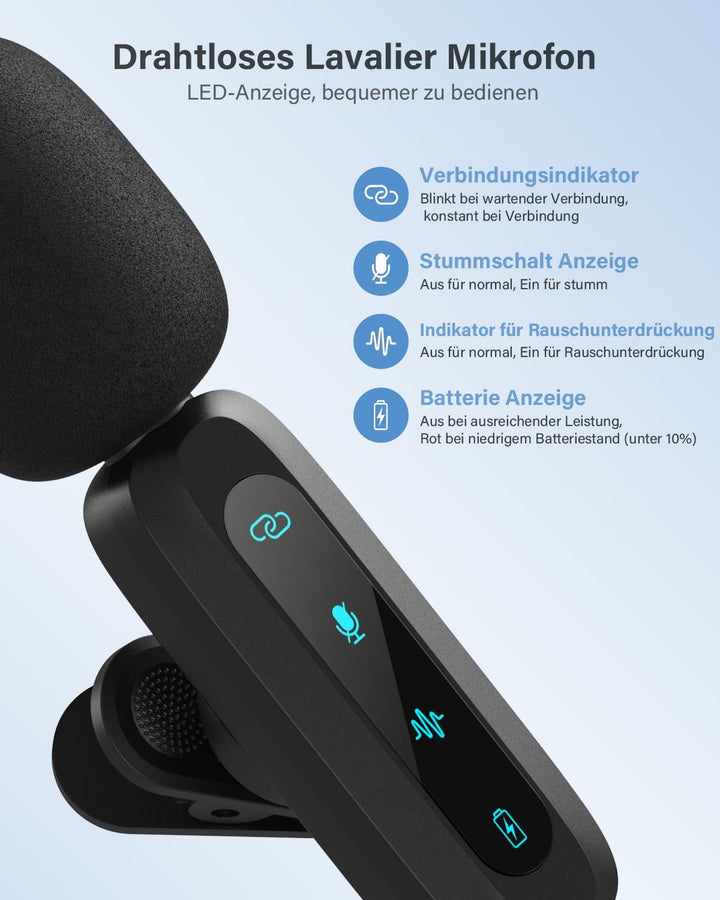 Kabelloses Lavalier-Mikrofon für iPhone, iPad, Android-Handy, 2er-Pack Mini-Mikrofon mit Rauschunter