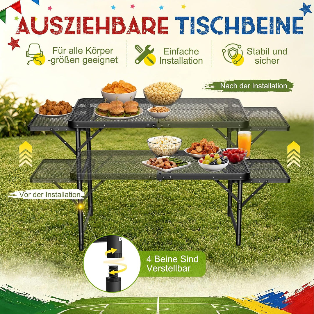 Tragbarer Campingtisch 90x60cm, Höhenverstellbar & Klappbar Gartentisch mit Metallgitterplatte, Erwe