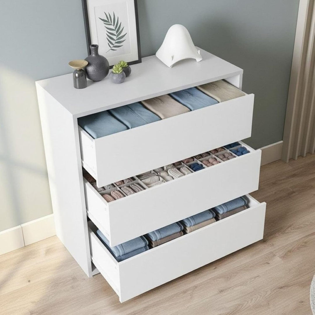 Dmora - Kommode mit Schubladen Newport, Kommode mit 3 Schubladen, Niedrige Kommode für Innengarderob