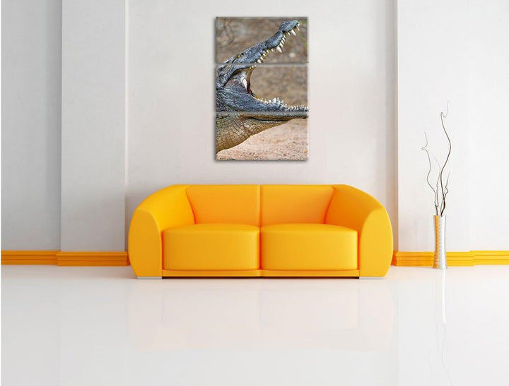 Pixxprint gewaltiges Krokodil als Leinwandbild/Grösse: 3 Teilig (120x80) cm/Wandbild/Kunstdruck/fert