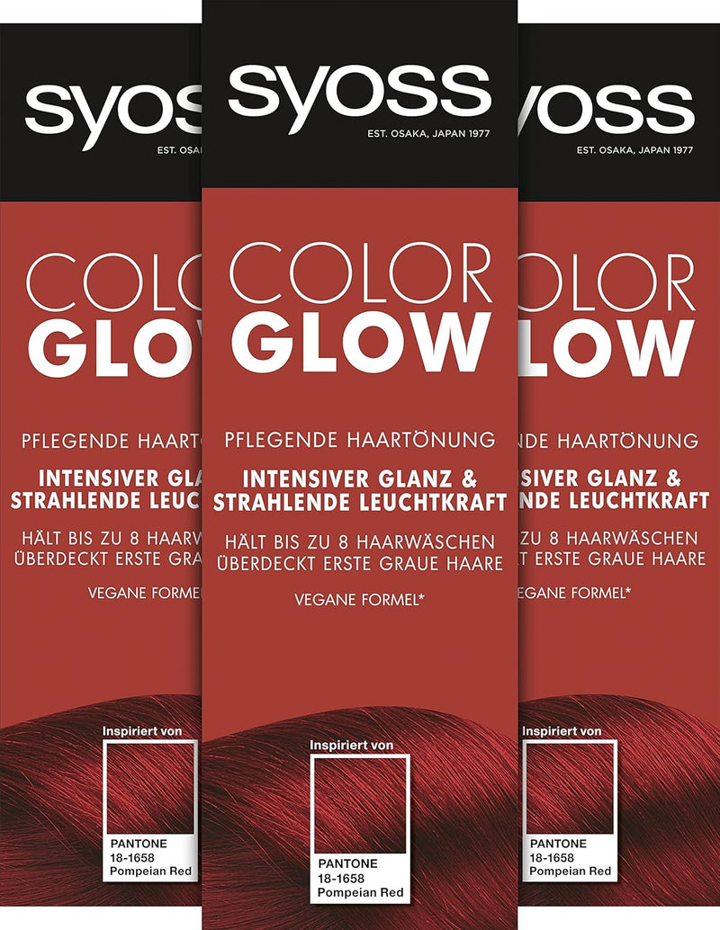 Syoss Color Glow Pflegende Haartönung Pompeian Red Pantone 18-1658 (3 x 100 ml), semi-permanente Col