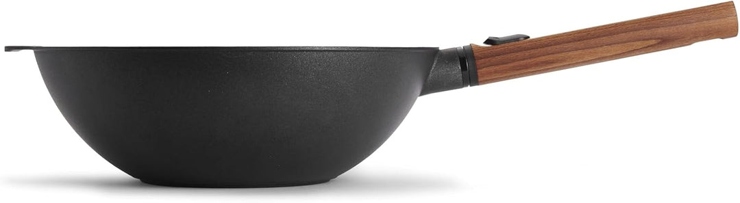 Woll Eco Logic QXR Wok - Induktiv -, Ø 30 cm, 10 cm hoch, mit abnehmbarem nachhaltigem Holzstiel - G