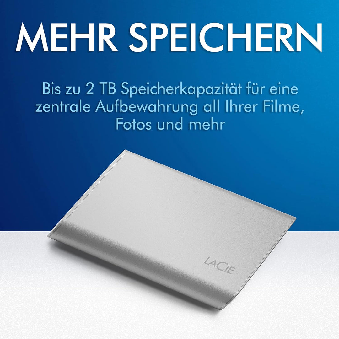 LaCie Portable SSD, externe SSD 500GB, 2.5 Zoll, Iphone 15 Pro kompatibel, inkl. 3 Jahre Rescue Serv