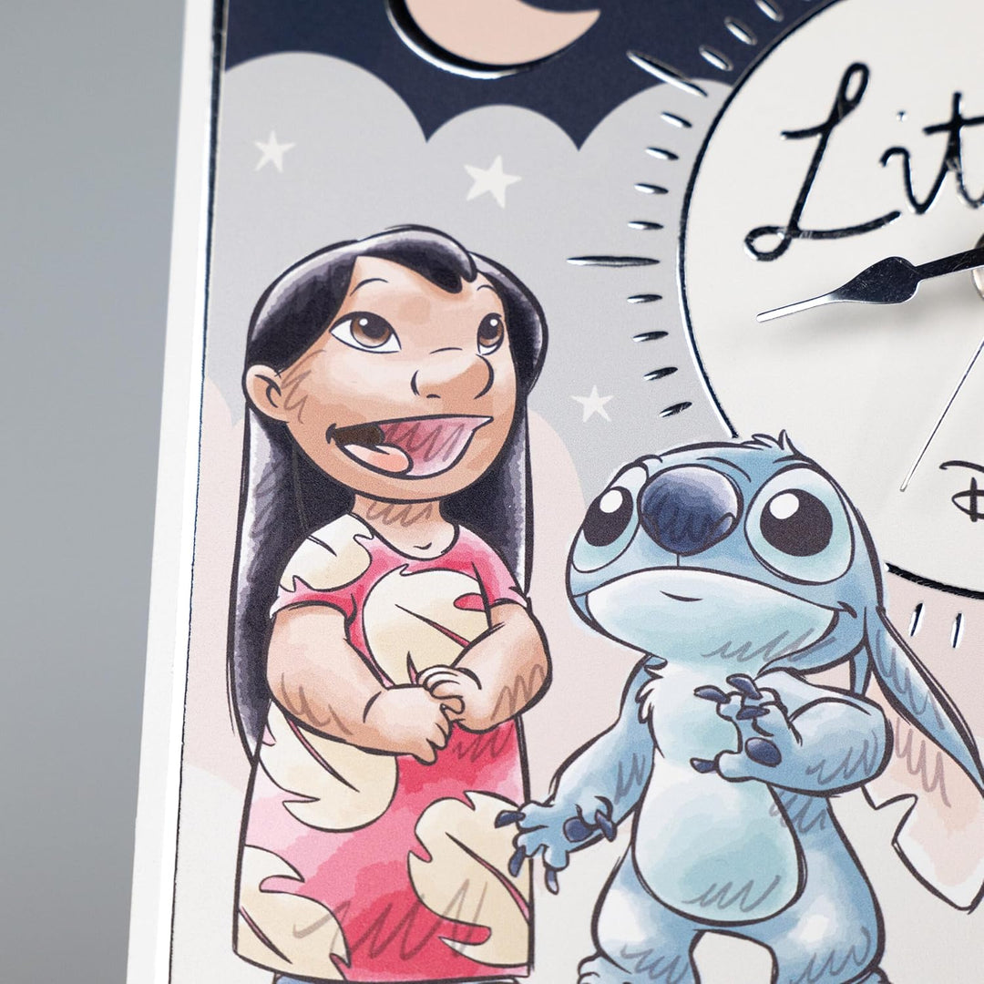 VALENTI & CO. - Disney Lilo und Stitch - Tisch- oder Hängeuhr aus Holz mit silbernen Details - Gesch