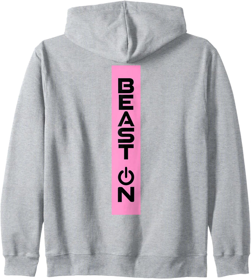 Beast ON Rücken Motiv Fitness Gym Motivation rosa Farbe Kapuzenjacke