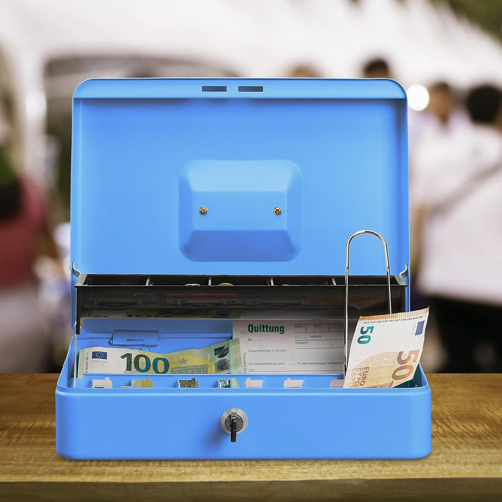 Relaxdays Lockable Cash Box Abschliessbare, Münzeinsatz und 4 Geldscheinfächer, Geldkassette aus Eis