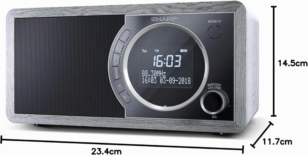 SHARP DR450 Digitalradio (DAB/DAB+/FM mit RDS, Bluetooth, Wecker-Funktionen, 6 Watt), grau Mono Digi