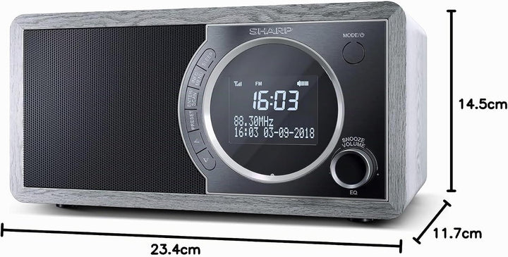 SHARP DR450 Digitalradio (DAB/DAB+/FM mit RDS, Bluetooth, Wecker-Funktionen, 6 Watt), grau Mono Digi