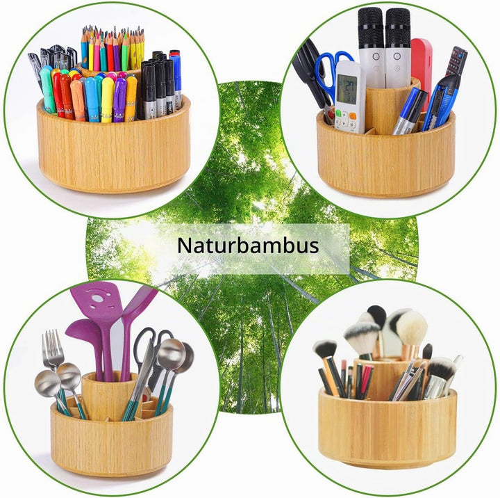 Schreibtisch Organizer aus Bambus drehbar Stifthalter Organizer Schreibtisch Aufbewahrung für Stifte