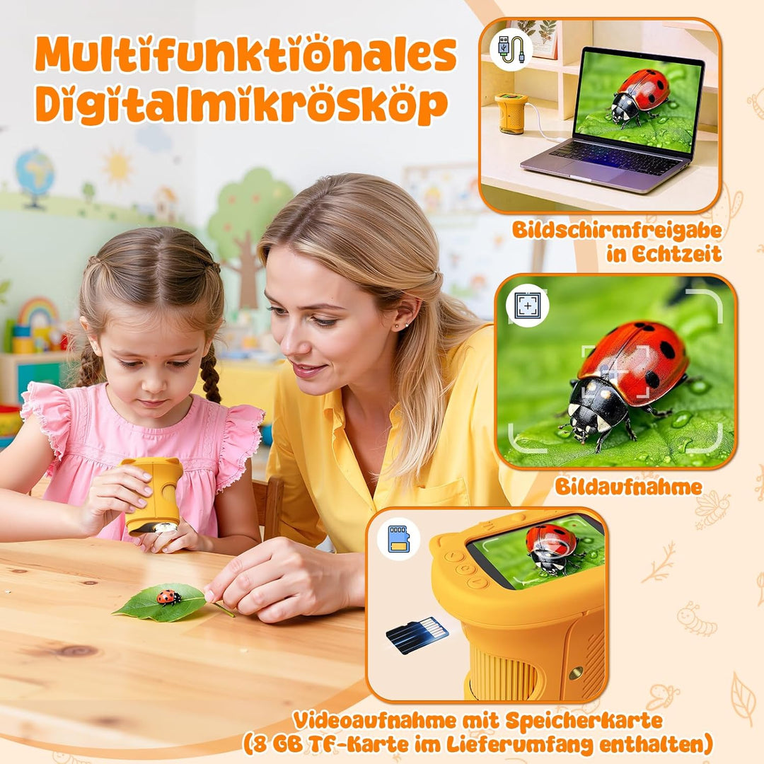 Mikroskop für Kinder, 1000X&2.4" HD Bildschirm Digitales Mikroskop für Kinder Spielzeug ab 3 4 5 6 7