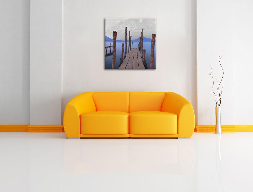 Pixxprint Verschiedene Holzstege am Seeufer schwarz/weiss als Leinwandbild Quadratisch/Grösse: 70x70