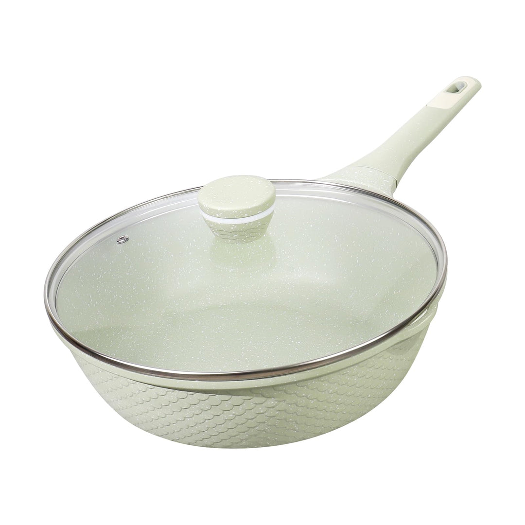DYGG Schmorpfanne Wokpfanne mit Deckel 30 cm 5,5 L - Granit Antihaftbeschichtung PFOA/PFOS Frei - Fü