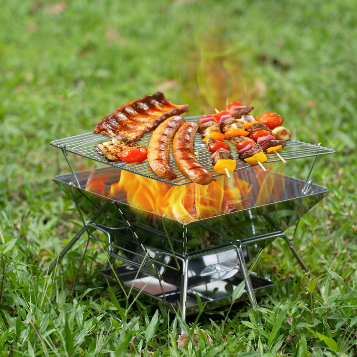 Tentock Tragbarer Holzkohlegrill Picknickgrill Camping Klappgrill Edelstahl, Outdoor Flatbarer BBQ G