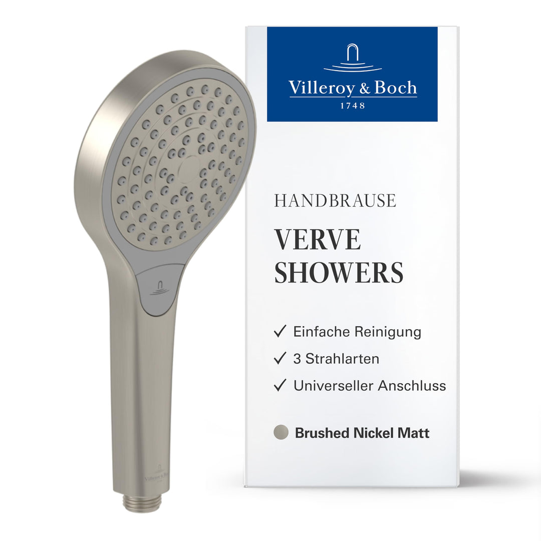 Villeroy & Boch Verve Showers Duschkopf, Handbrause mit 3 Strahlarten per Knopfdruck, EasyClean, Was