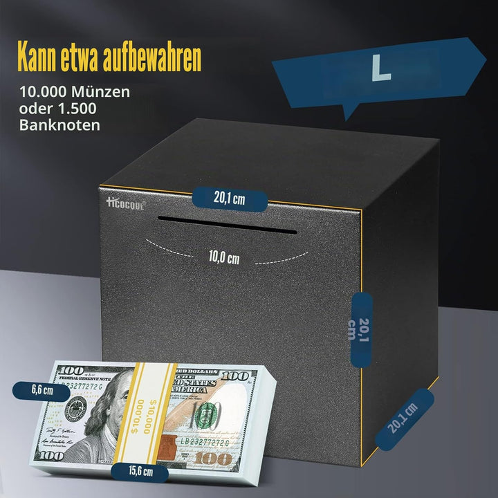 Erwachsene Spardose Edelstahl Safe Sparbüchsen für Erwachsene Einsparungen Echte Spardose (19cm) Sch