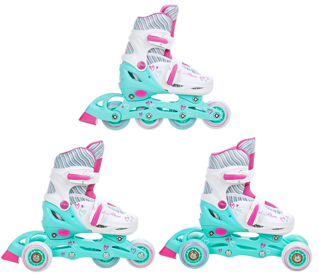 3in1 Inline Skates Inliner/Triskates/Rollschuhe Raven Lia/Loret verstellbar mit LED Leuchtrad 27-30
