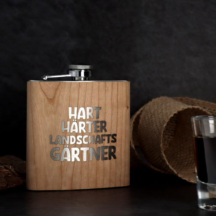 Spruchreif | Flachmann aus Edelstahl mit Gravur | Flachmann aus Holz | Outdoor Geschenk | Geschenkid