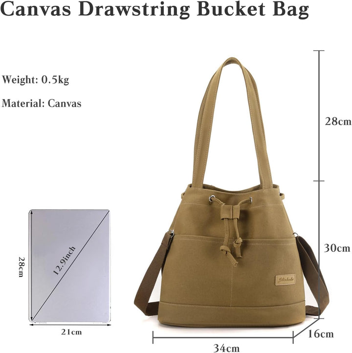 CORIOS Damen Eimer Taschen Kordelzug Handtasche Canvas Schultertasche Grosse Kapazität Umhängetasche