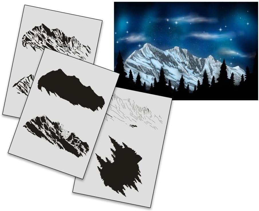 AS-351 Wolf/Berge Step by Step Airbrushschablonen Set Grösse S, S