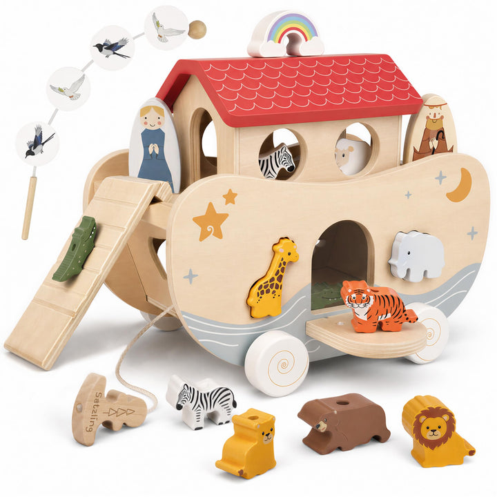 Arche Noah Holz, Montessori Spielzeug und Taufgeschenk ab 1 Jahr | Liebevolles Taufgeschenk: Arche N