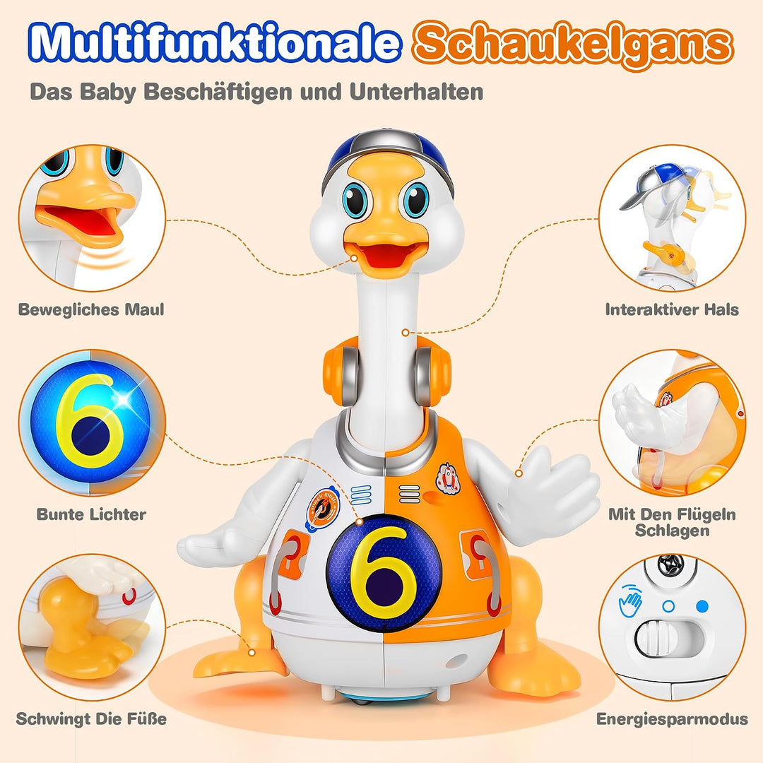 MOMSIV Musik-Gans Babyspielzeug für 6–12 Monate, Musik-Krabbelspielzeug mit Licht &amp; Sound für Baby,