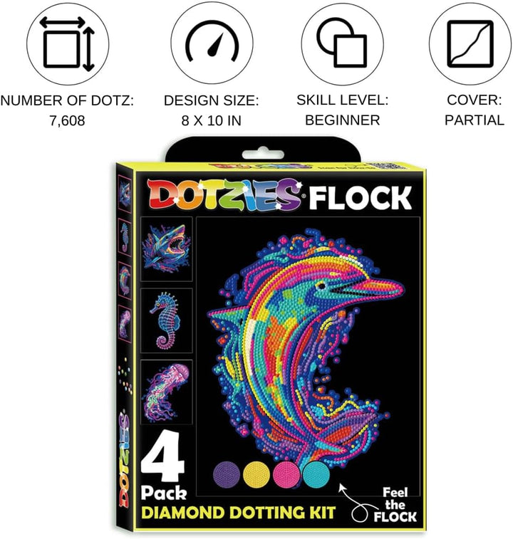 DIAMOND DOTZ DOTZIES 2594445 Original 5D Diamond Painting Set, Neon Meerestiere, 4 bunte Diamant-Bil