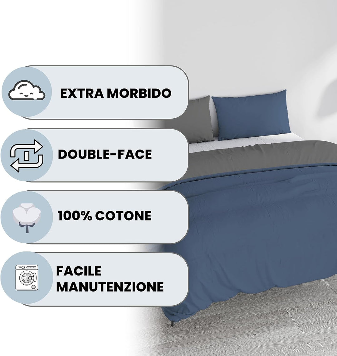 Italian Bed Linen Bettwäscheset für Doppelbetten, 250 x 200 cm 250 x 200 cm Avorio/Grigio, Avorio/Gr