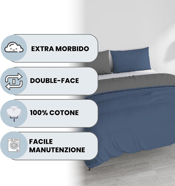 Italian Bed Linen Bettwäscheset für Doppelbetten, 250 x 200 cm 250 x 200 cm Avorio/Grigio, Avorio/Gr