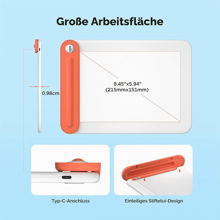 UGEE Grafiktablett Kabellos Bluetooth Q8W, 8 Zoll unterstützt Zeichentablett Wireless-Verbindung, mi