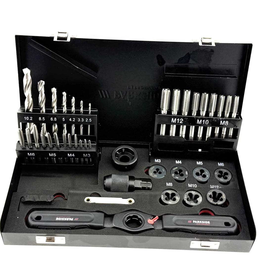 Parkside Performance Gewindebohrer- & Schneideisen-Set 38-teilig – M3–M12 – ISO metrisch – Innen & A