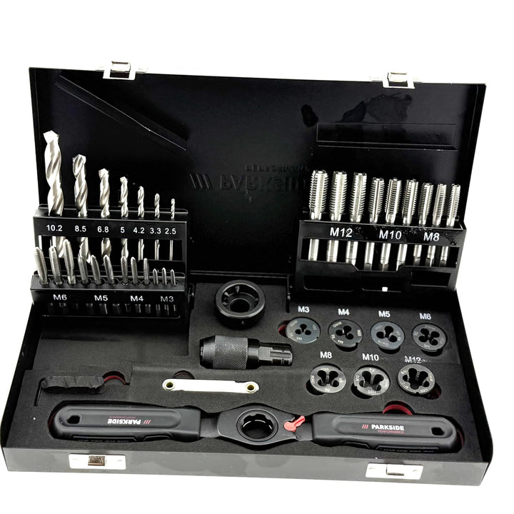 Parkside Performance Gewindebohrer- & Schneideisen-Set 38-teilig – M3–M12 – ISO metrisch – Innen & A