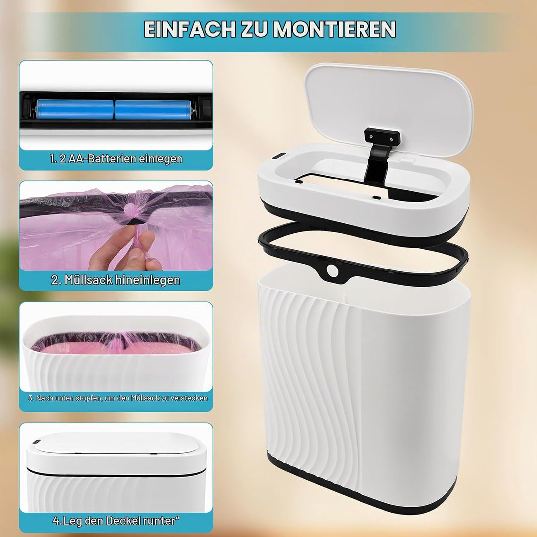 Badezimmer Mülleimer mit Deckel 8L Sensor Mülleimer, Wasserdichter Mülleimer Smart Mülleimer mit Sof