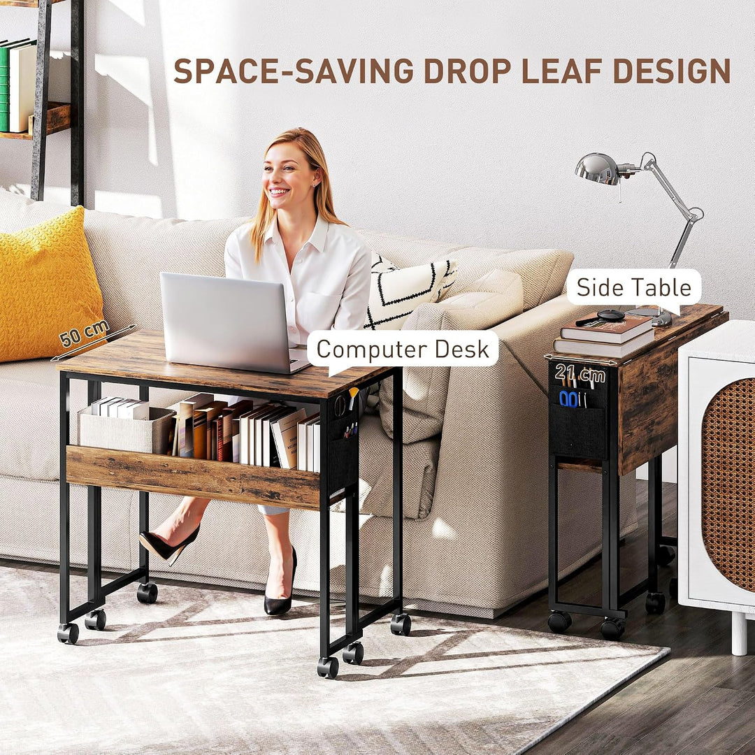 HOMCOM Klapptisch mit Ablagefach und Tasche, 80cm Faltbarer Computertisch für kleine Räume, platzspa