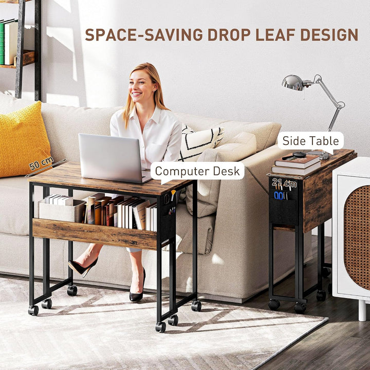 HOMCOM Klapptisch mit Ablagefach und Tasche, 80cm Faltbarer Computertisch für kleine Räume, platzspa