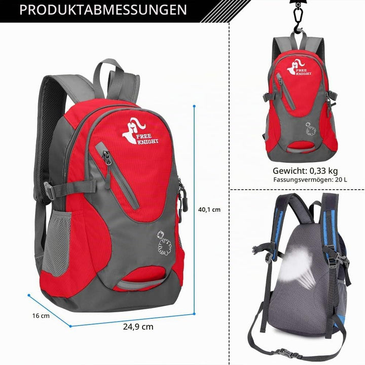 Kleiner Tagesrucksack 20L Radfahren Wanderrucksack Wasserdichter Reiserucksack Leichtgewicht (Rot),