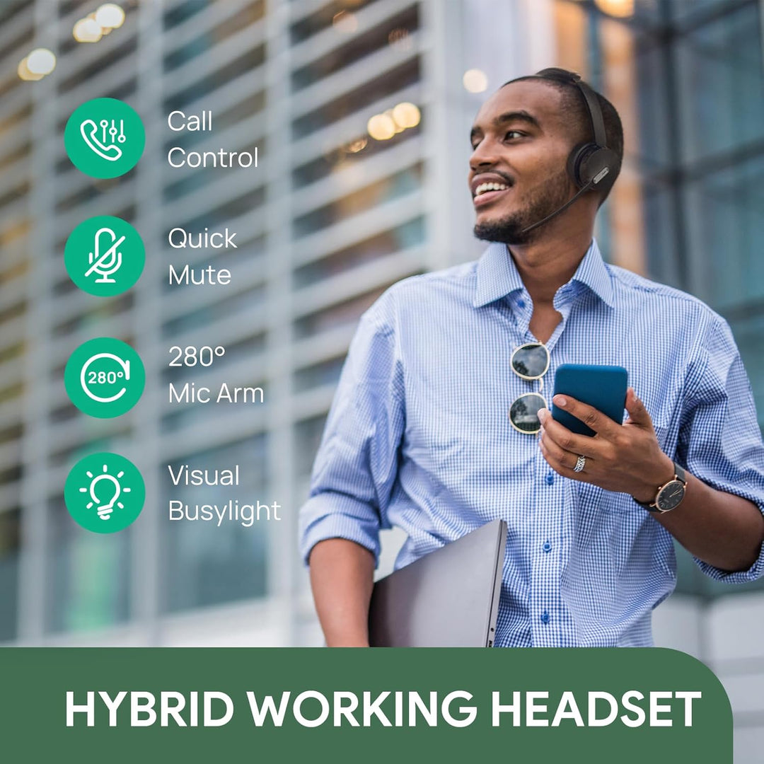 Yealink WH64 Hybrid DECT & Bluetooth Kabelloses Headset mit 3 Mikrofon für die Arbeit mit Dongle, 49