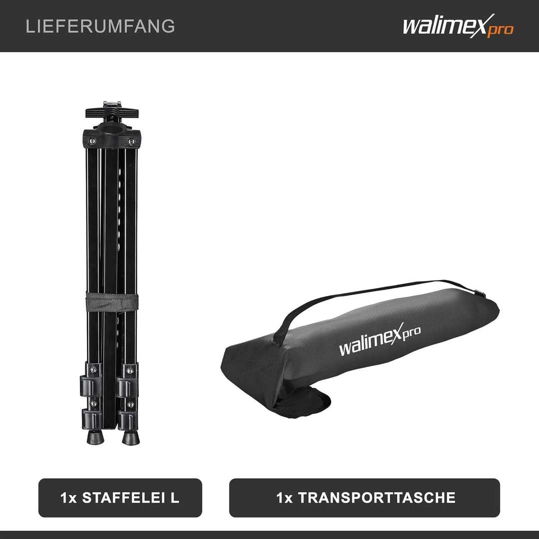 Walimex pro Staffelei L 50-165 cm, Leinwandstaffelei aus Aluminium inkl. Transporttasche, Feldstaffe