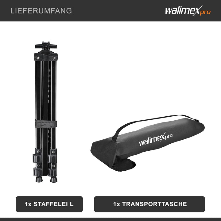 Walimex pro Staffelei L 50-165 cm, Leinwandstaffelei aus Aluminium inkl. Transporttasche, Feldstaffe